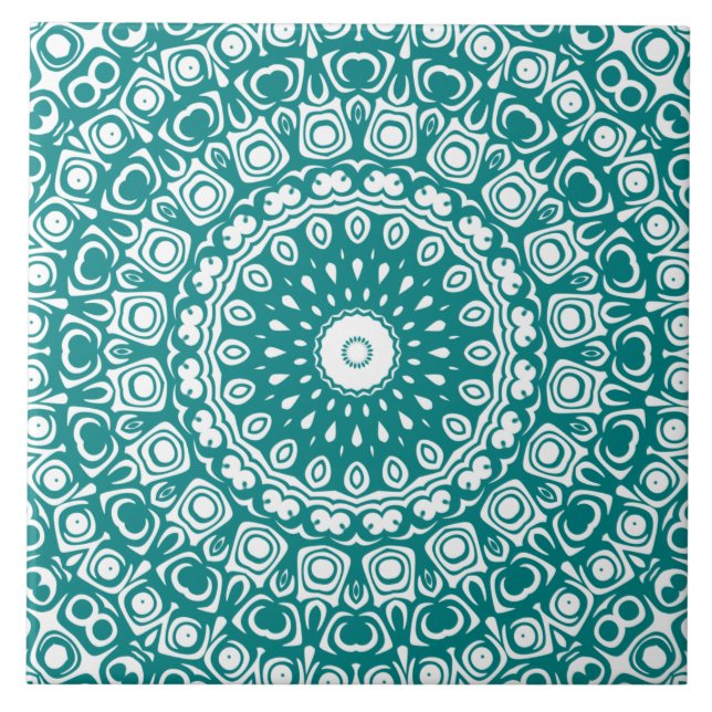 Azulejo Patrón de Mandala Verde Turquesa en Negrita (Frente)