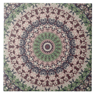 Azulejo Patrón de Mandala Verde y Marrón Tonos de Tierra