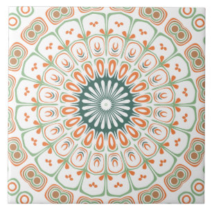 Azulejo Patrón de Mandala verde y Naranja moderno