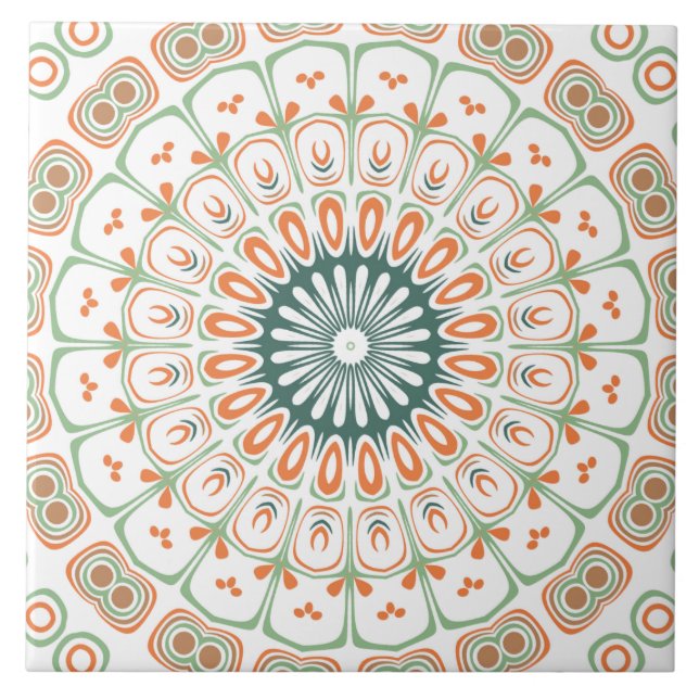 Azulejo Patrón de Mandala verde y Naranja moderno (Frente)