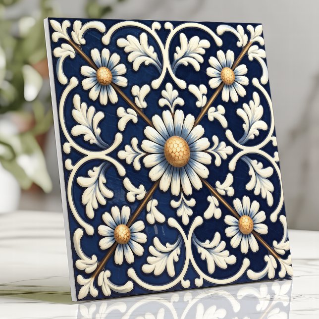 Azulejo Patrón de marfil y azul victoriano (Subido por el creador)