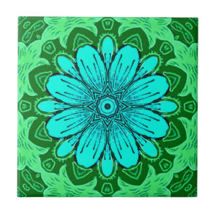 Azulejo Patrón de margarita geométrica en turquesa y verde
