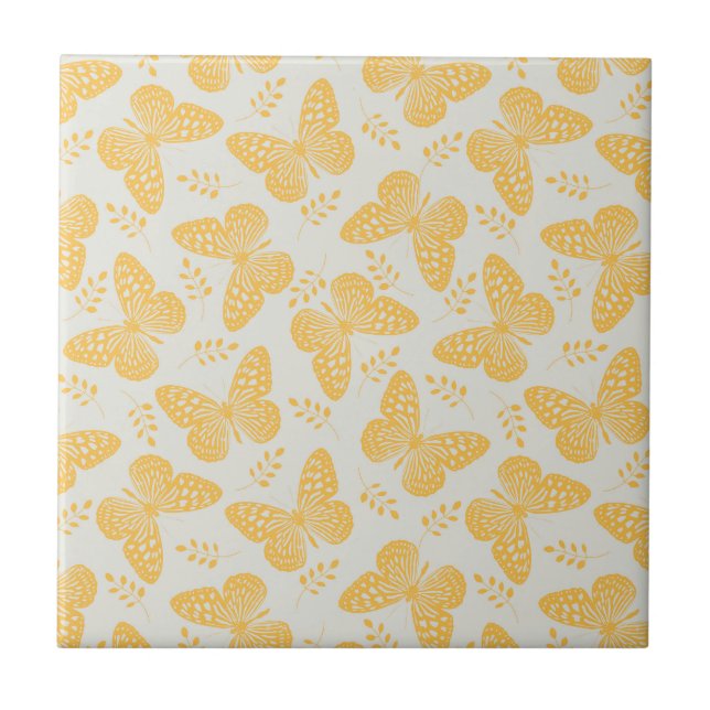 Azulejo Patrón de mariposa amarilla sobre fondo gris (Frente)