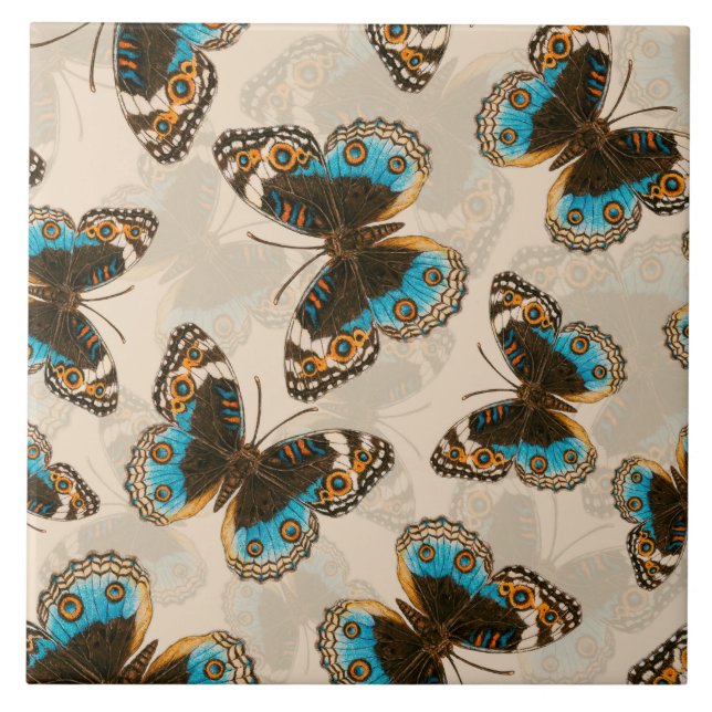 Azulejo Patrón de mariposa azul Pansy en blanco roto (Frente)