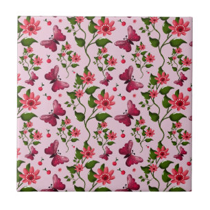 Azulejo Patrón de Mariposa Cereza Lindo, Fruta Kawaii Bril