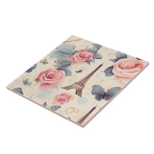 Azulejo Patrón de mariposa y Rosa de la Torre Eiffel