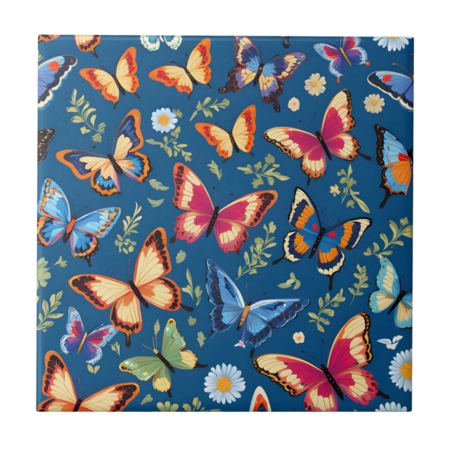 Azulejo Patrón de mariposas coloridas (Frente)