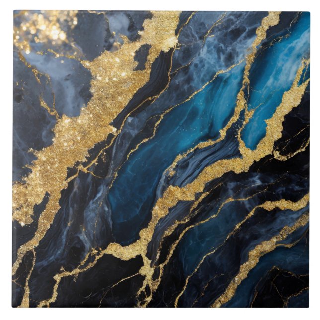 Azulejo Patrón de mármol azul con oro (Frente)