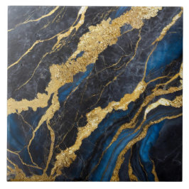 Azulejo Patrón de mármol azul con oro