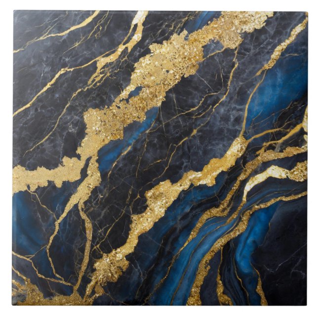 Azulejo Patrón de mármol azul con oro (Frente)