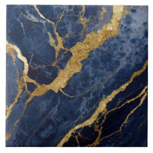 Azulejo Patrón de mármol azul con oro