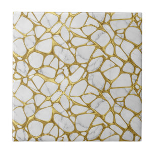 Azulejo Patrón de mármol blanco de oro líquido de lujo