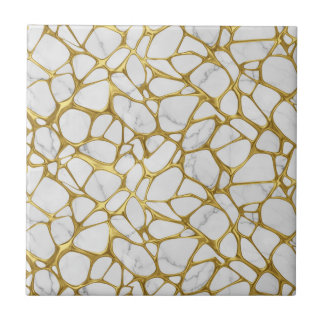 Azulejo Patrón de mármol blanco de oro líquido de lujo