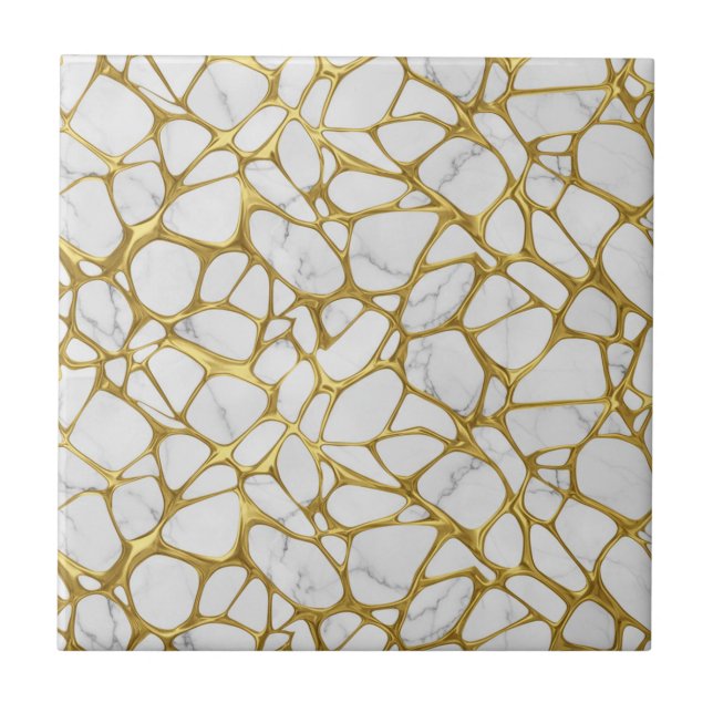 Azulejo Patrón de mármol blanco de oro líquido de lujo (Frente)