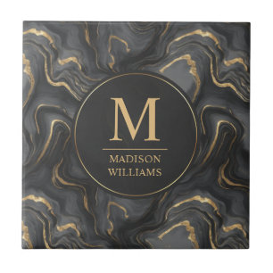 Azulejo Patrón de mármol con brillo gris negro y dorado pe