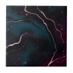 Azulejo Patrón de mármol de galaxia de oro rosa esmeralda