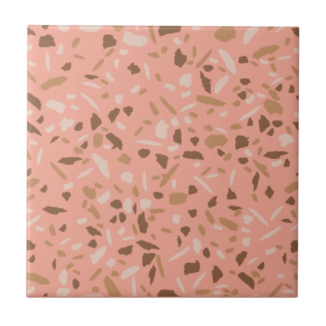 Azulejo Patrón de mármol de terrazo beige melocotón marrón (Frente)