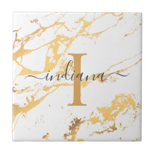 Azulejo Patrón de mármol dorado con inicial de nombre de m