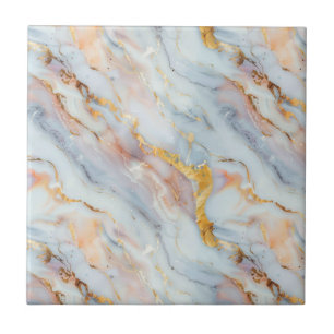 Azulejo Patrón de mármol fluido con melocotón, gris y dora