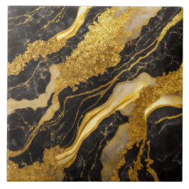 Azulejo Patrón de mármol negro con oro