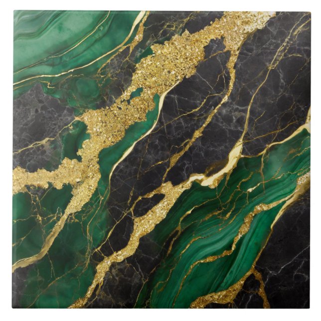 Azulejo Patrón de mármol verde con oro (Frente)