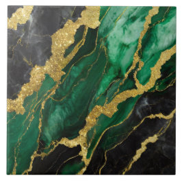 Azulejo Patrón de mármol verde con oro