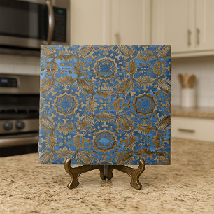 Azulejo Patrón de medallón ornamentado azul profundo y dor