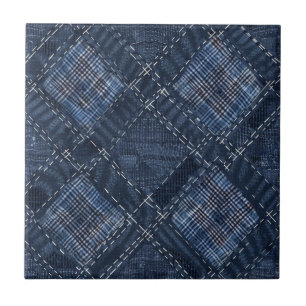 Azulejo Patrón de mezclilla con puntada de diamante índigo