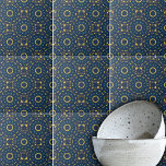 Azulejo Patrón de Moda Boho de la etnia musulmana azul pro<br><div class="desc">Diseño moderno de cerámica de moda,  de estilo étnico,  con un patrón impecable de formas geométricas en amarillo,  marrón y turquesa sobre un fondo azul profundo.</div>