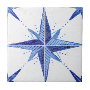 Azulejo Patrón de Moda Rústico Caserío Azul Estrella Bl