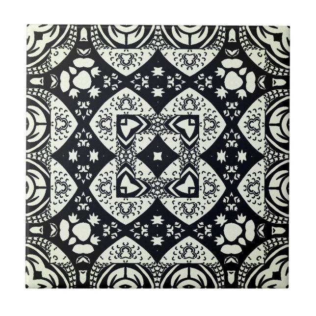 Azulejo Patrón de mosaico árabe negro y blanco (Frente)