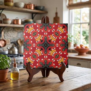 Azulejo Patrón de mosaico arabesco étnico rojo boho orient