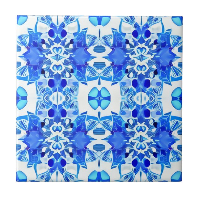 Azulejo Patrón de mosaico azul cobalto y blanco (Frente)