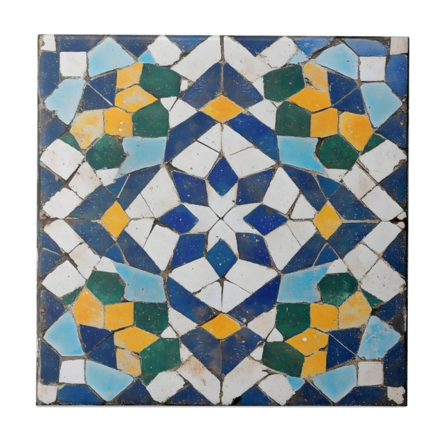 Azulejo Patrón de mosaico azul intrincado (Frente)