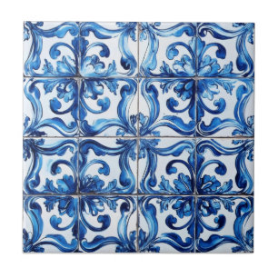 Azulejo Patrón de mosaico azul intrincado