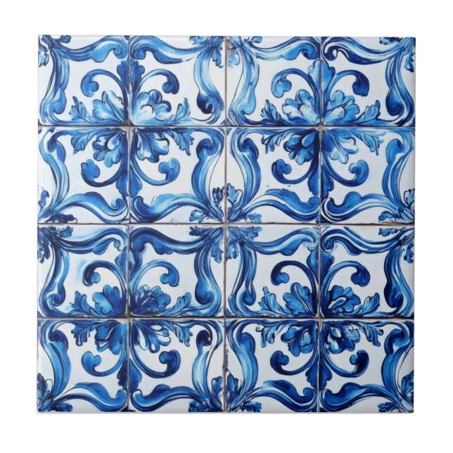 Azulejo Patrón de mosaico azul intrincado (Frente)