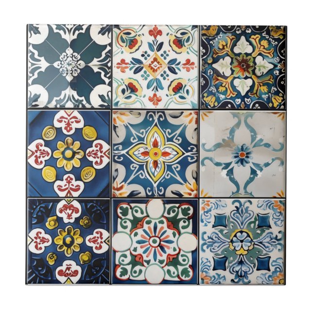 Azulejo Patrón de mosaico azul ligero italiano (Frente)
