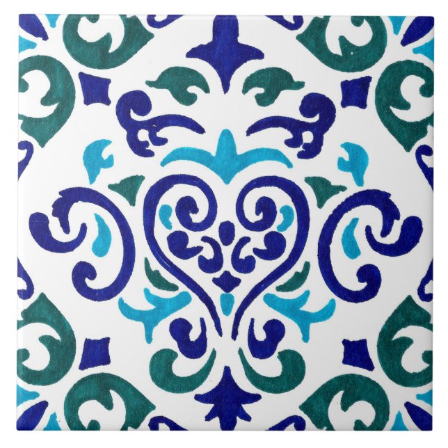 Azulejo patrón de mosaico azul marino y blanco (Frente)