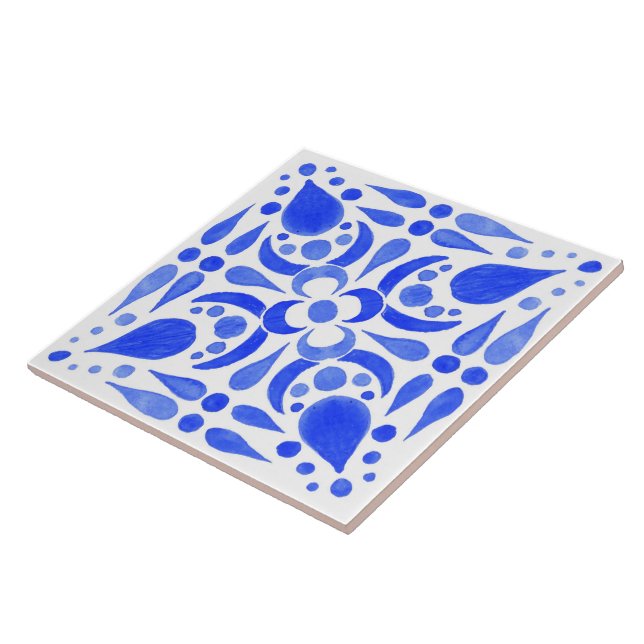 Azulejo Patrón de mosaico blanco azul con temática portugu (Lado)