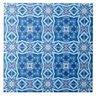 Azulejo Patrón de mosaico cuadrado floral de nieve azul