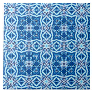 Azulejo Patrón de mosaico cuadrado floral de nieve azul