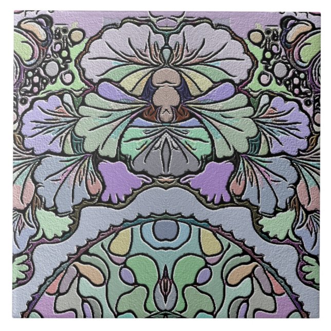 Azulejo Patrón de mosaico de pana púrpura abstracta floral (Frente)