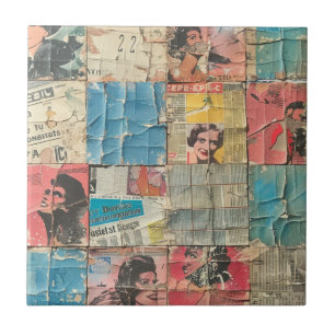 Azulejo Patrón de mosaico de periódico de mujeres retro