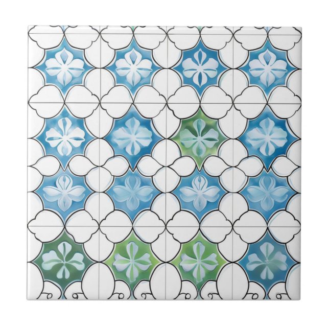 Azulejo Patrón de mosaico del resumen verde azul (Frente)