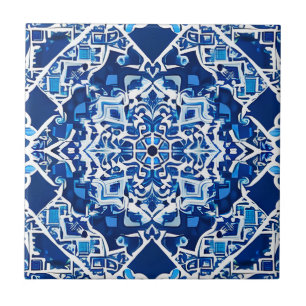 Azulejo Patrón de mosaico en azul índigo y cobalto
