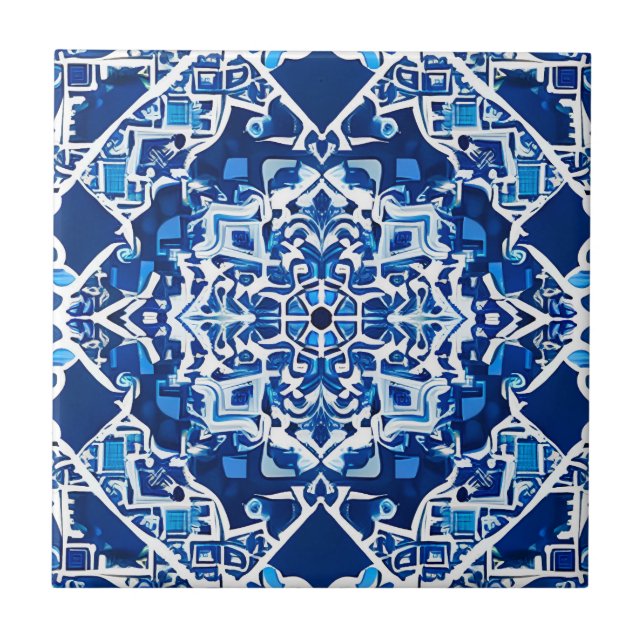Azulejo Patrón de mosaico en azul índigo y cobalto (Frente)