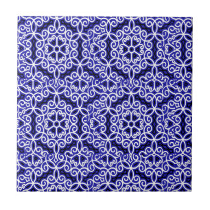 Azulejo Patrón de mosaico español azul y blanco