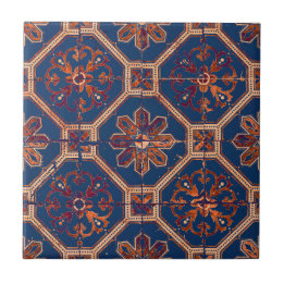 Azulejo Patrón de mosaico étnico de lujo | Azul y Naranja