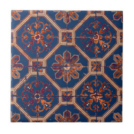 Azulejo Patrón de mosaico étnico de lujo | Azul y Naranja