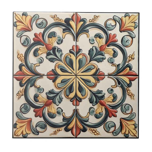 Azulejo Patrón de mosaico floral claro (Frente)
